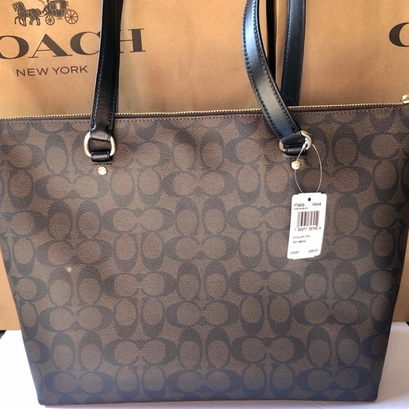 Coach Gallery Black Brown Coated Canvas Tote - Picture 7 of 9